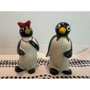 Vintage F&F Mold Die Works Willie Millie Penguin Salt Pepper Shakers Dayton Ohio